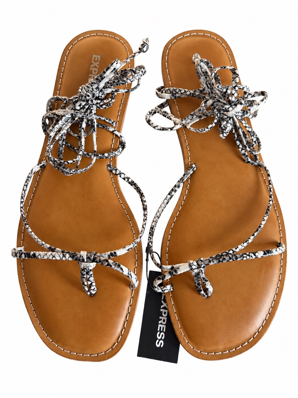 Express Snakeskin Print Lace Up Flat Gladiators Sandals NWT 6